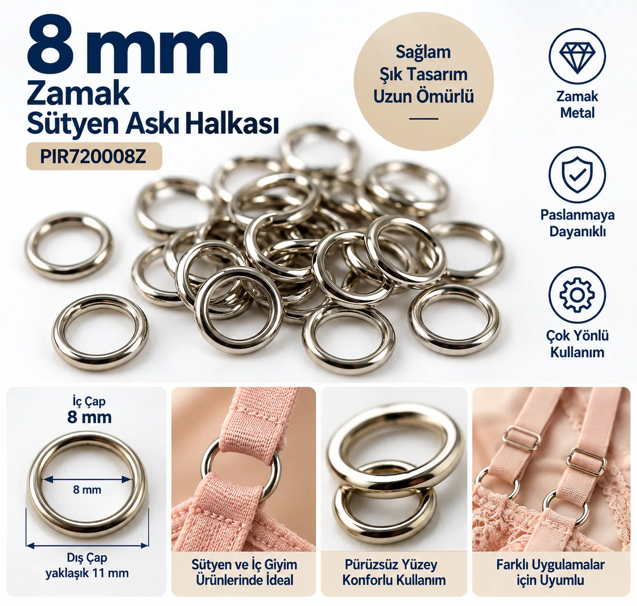 Real 8 mm zinc alloy bra strap ring product image